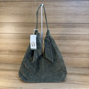 New ANNA PAOLA‎ Genuine Leather Italy Suede Hobo Shoulder Bag Green Bow Purse